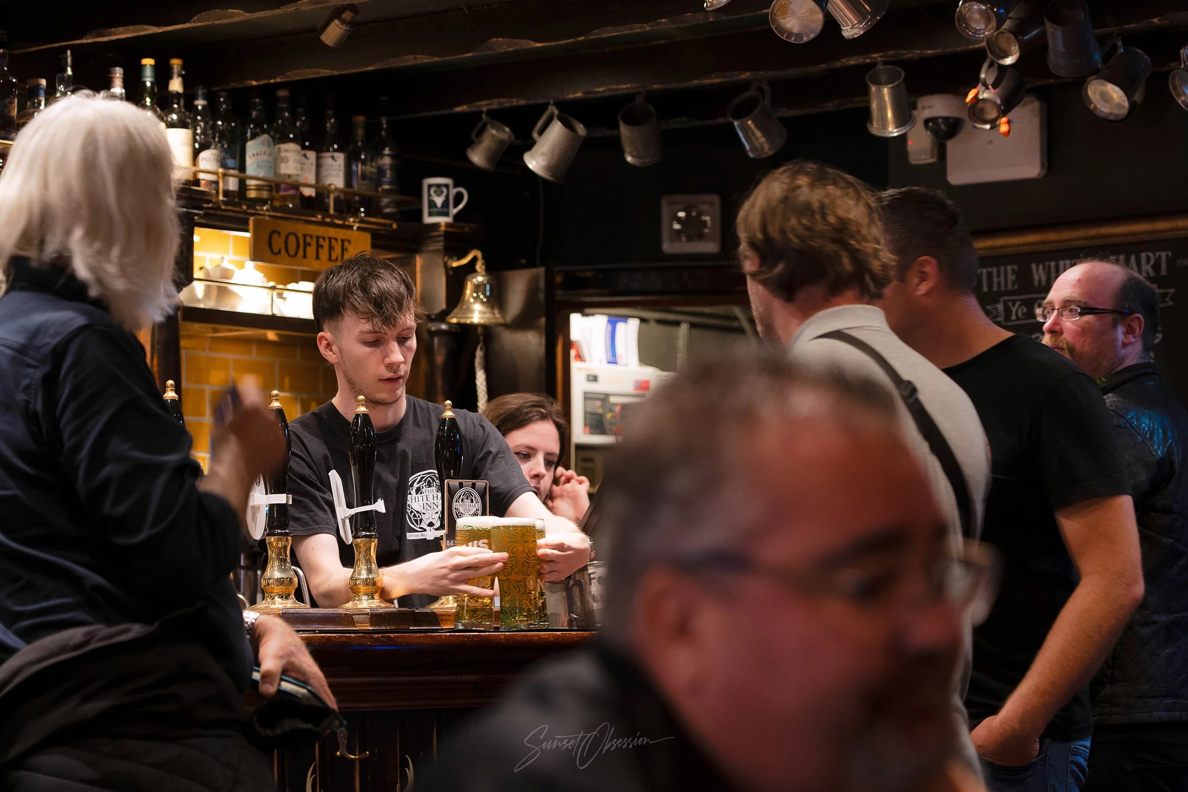 Evening in the White Hart Inn pub in central Edinburgh