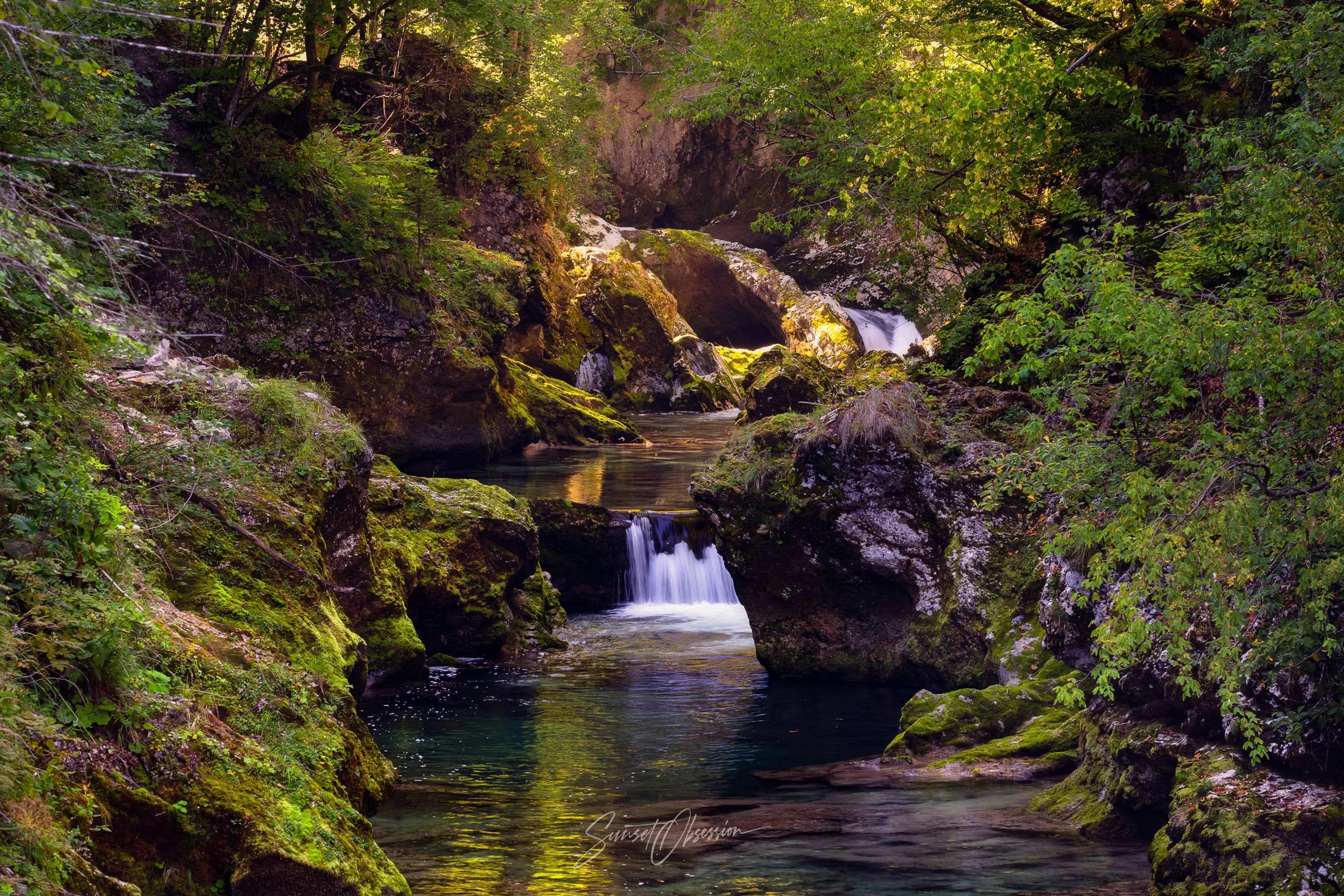 Forest Waterfall in Vintgar Gorge, Slovenia