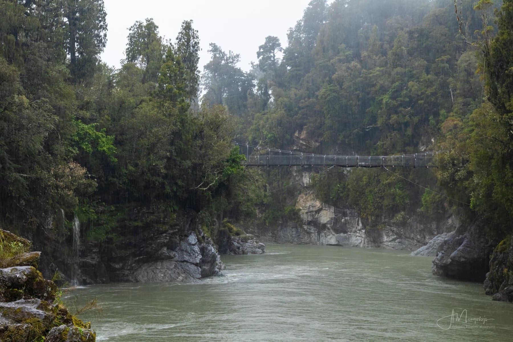 Hokitika gorge under pouring rain