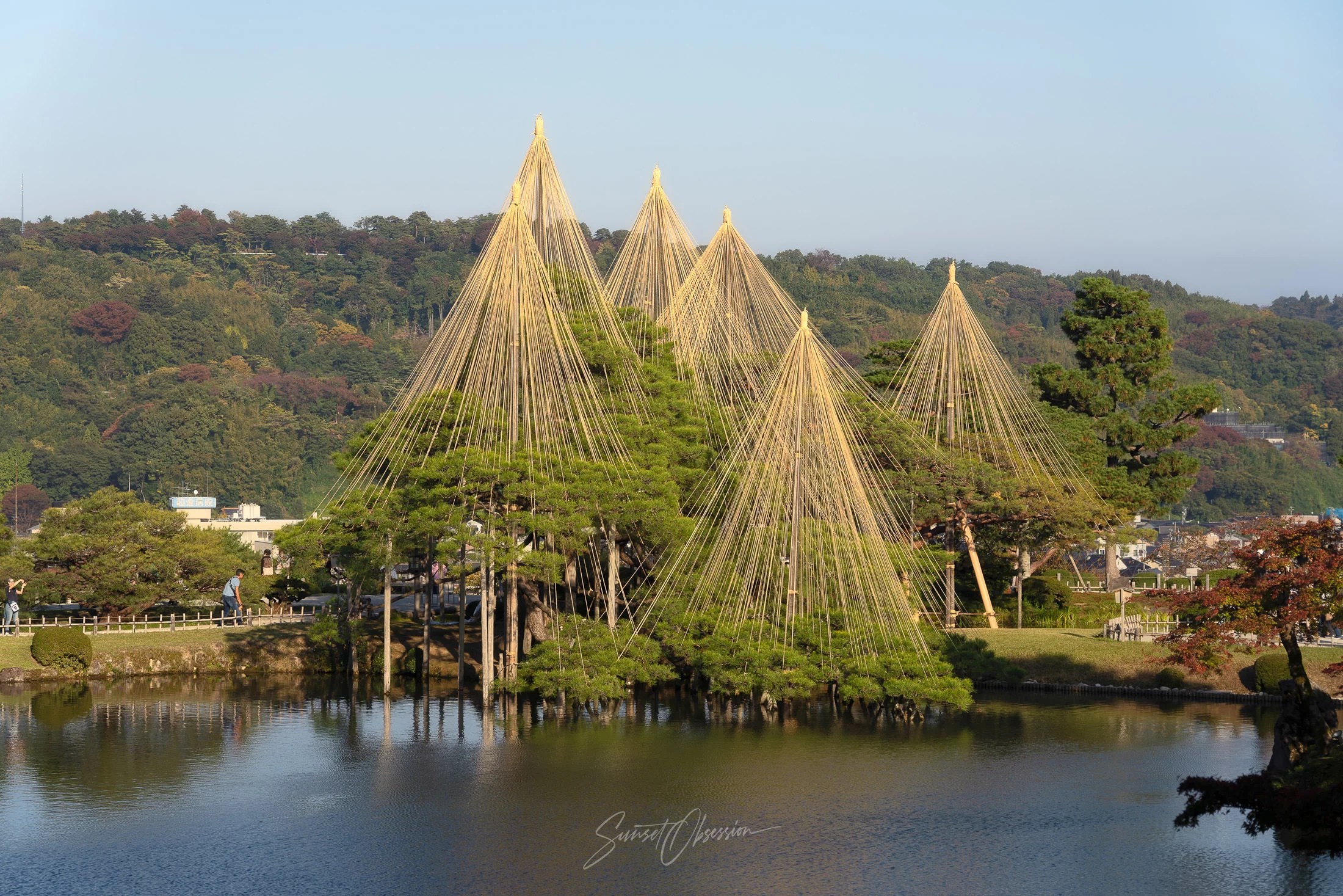 A classic view of the Kenroku-en with its tree support beams