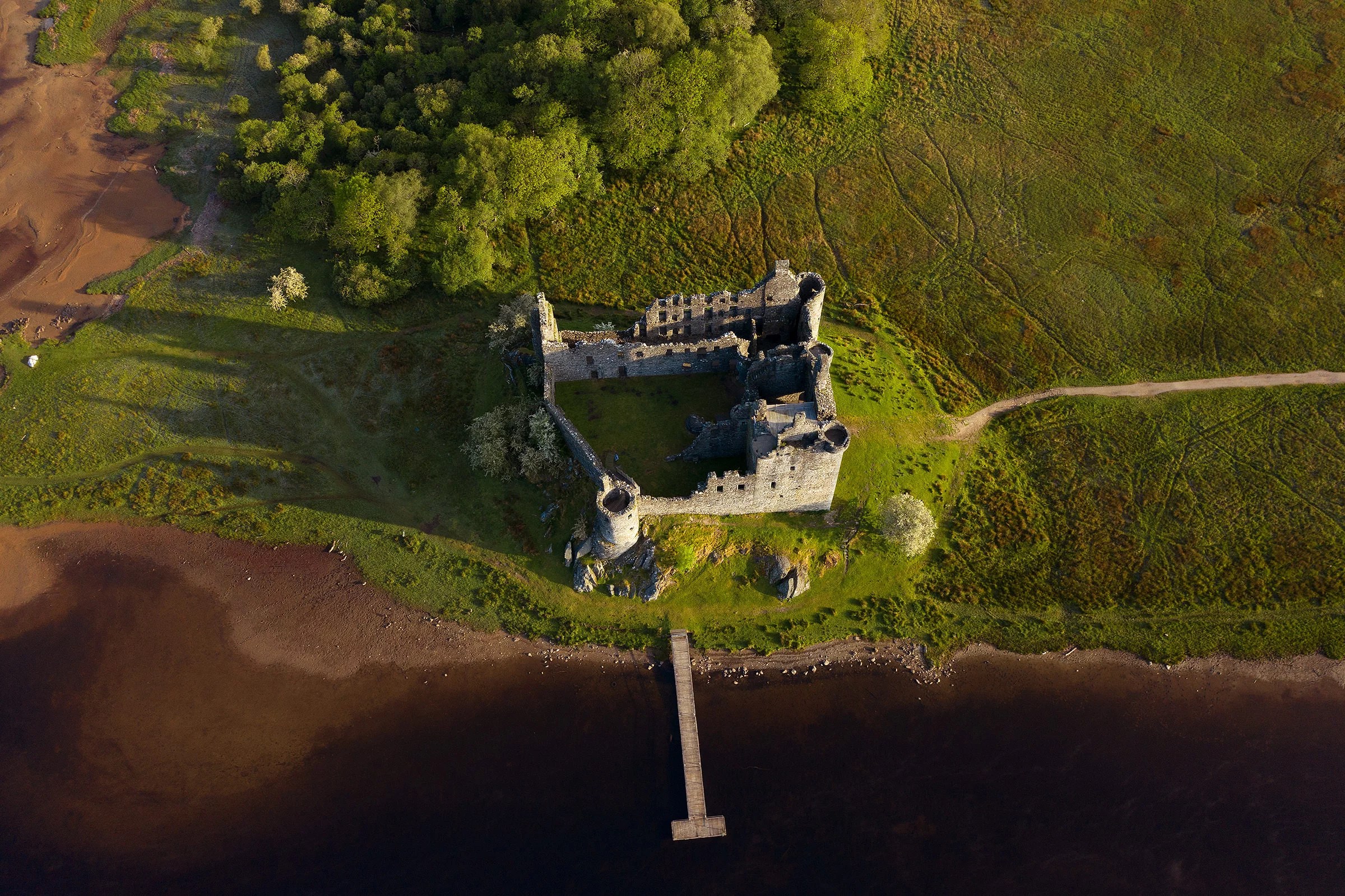 Kilchurn Castle captured with a drone (stock image)
