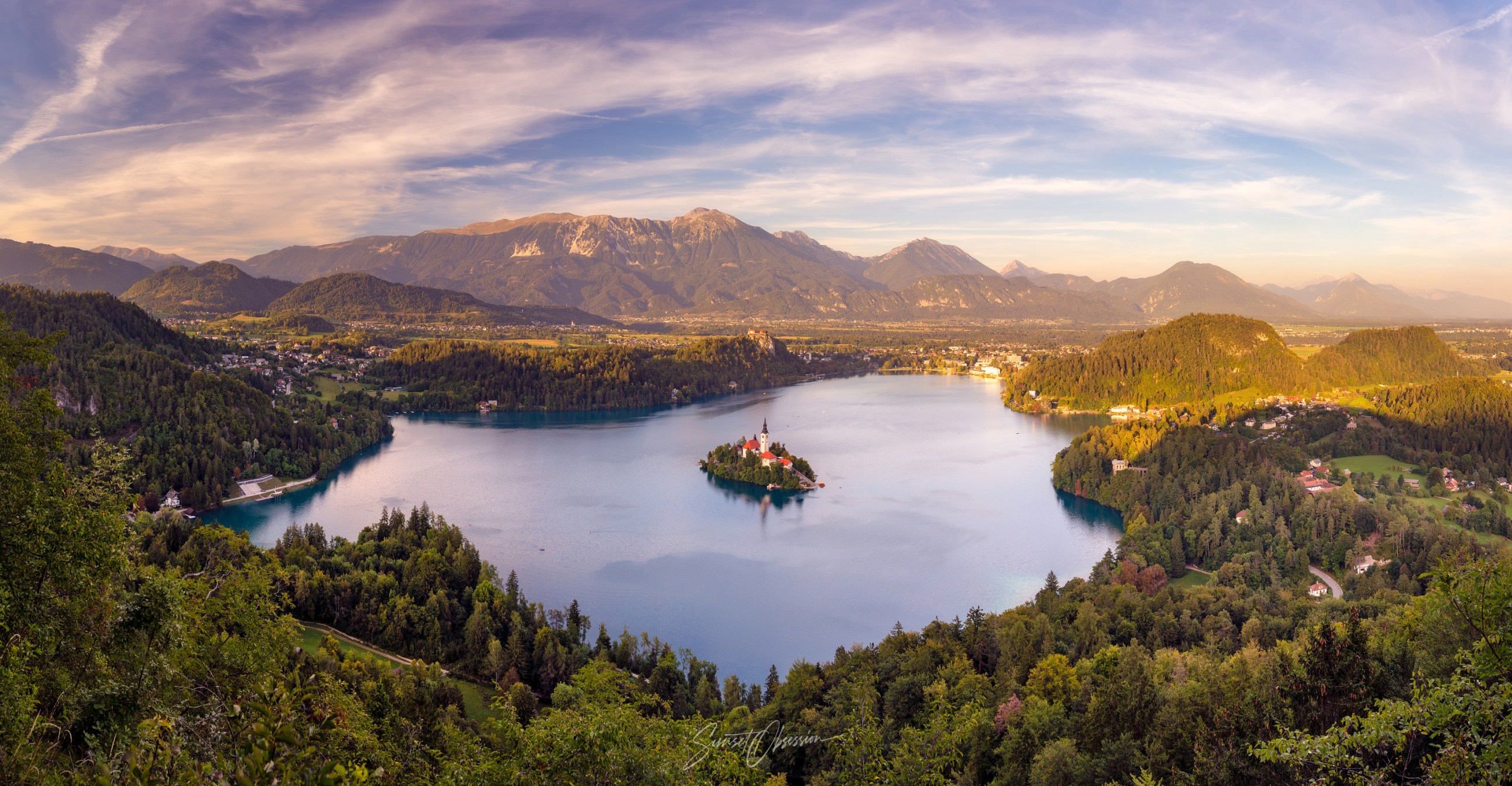 Lake Bled evening panorama from Mala Asojnica viewpoint