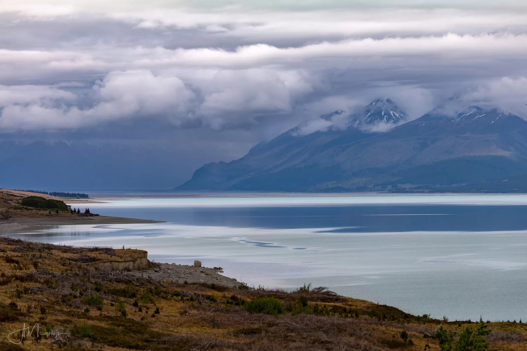 Lake Pukaki under the moody skies