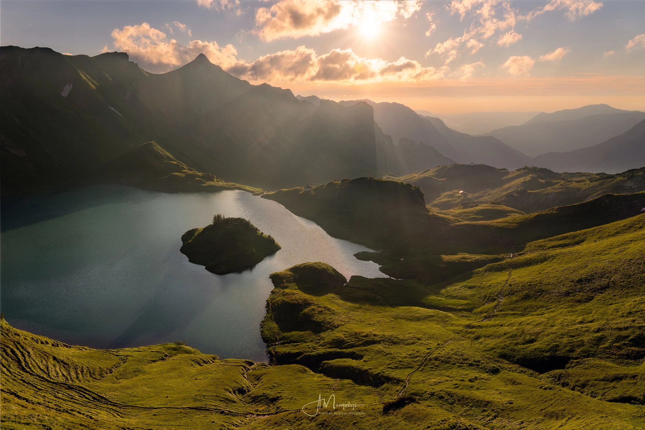 Lake Schrecksee during golden hour