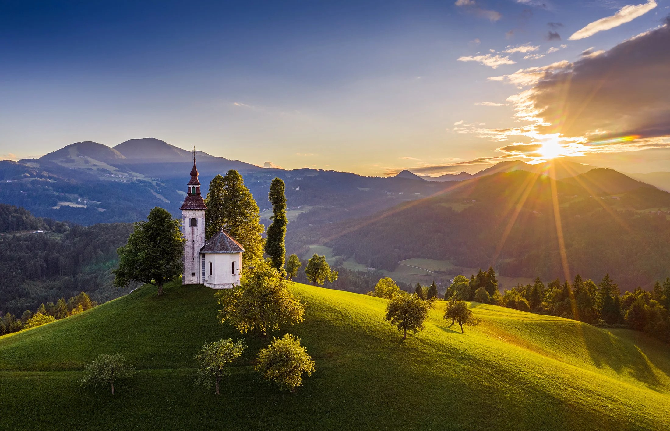 Sunset over Slovenian countryside