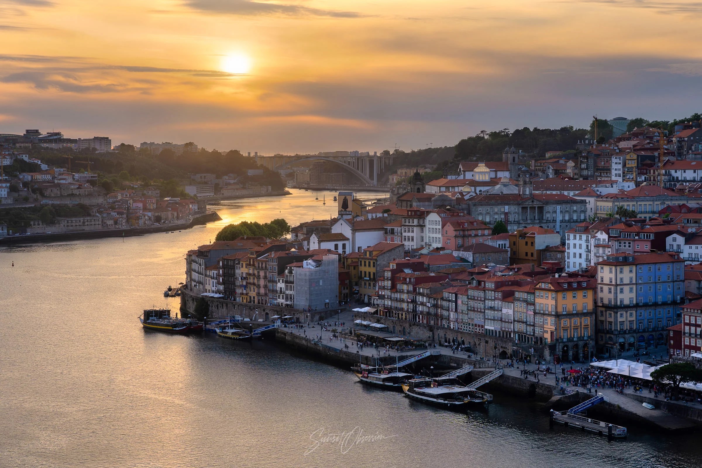 Sunset view from Ponte de Dom Luis I bridge, Porto