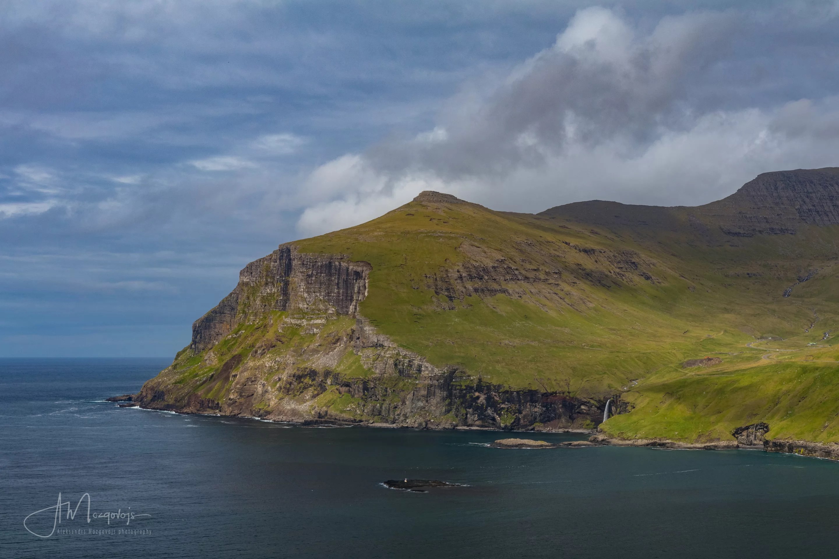 Skarðsáfossur waterfall on the other side of the fjord