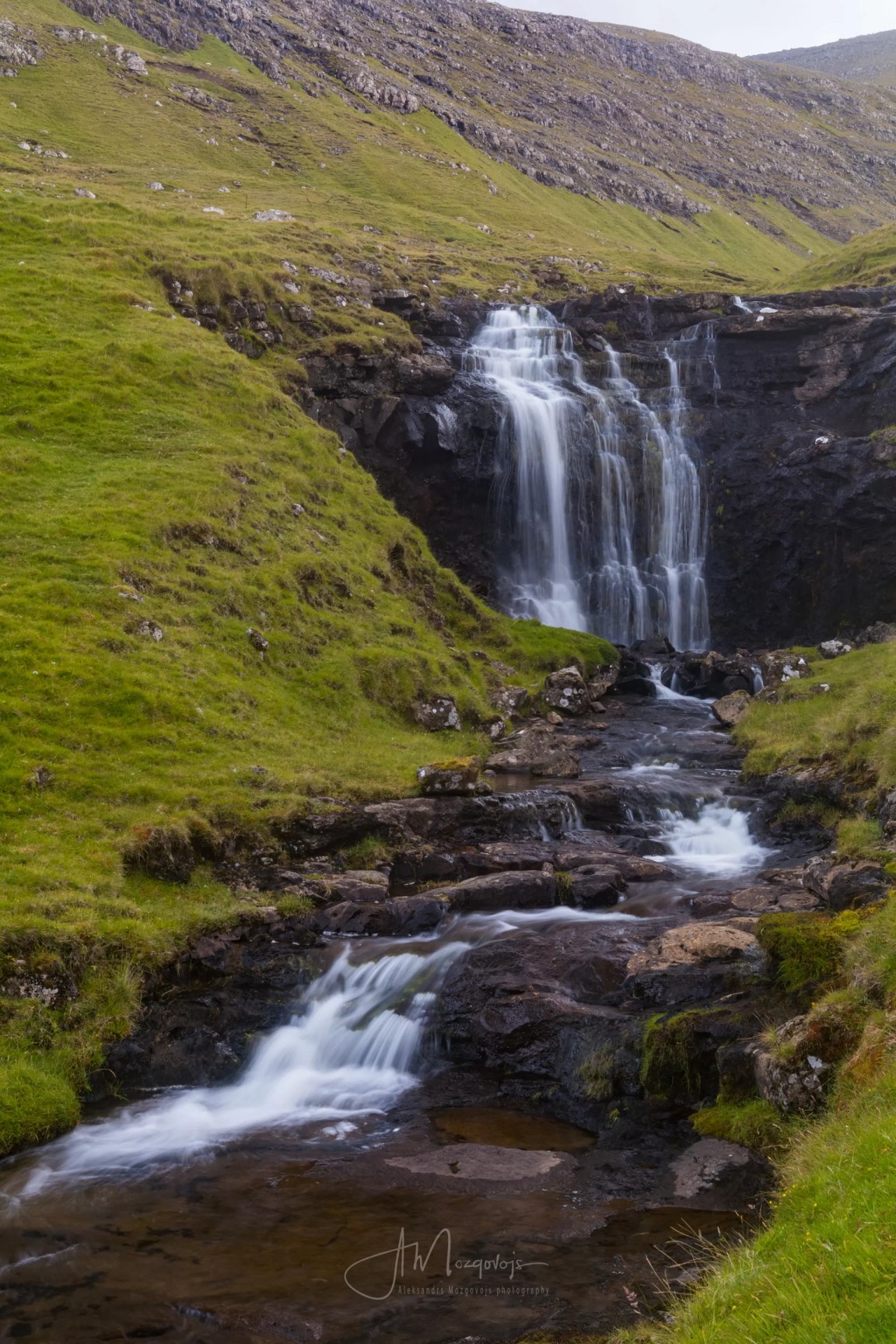 Unknown waterfall on the hike to Drangarnir, Vagar, Faroe Islands